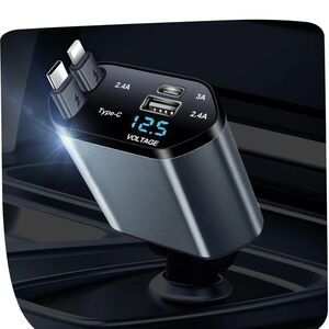 4 in 1 Retractable Car Charger Fast Car Phone Charger 120W With USB Type C Cable